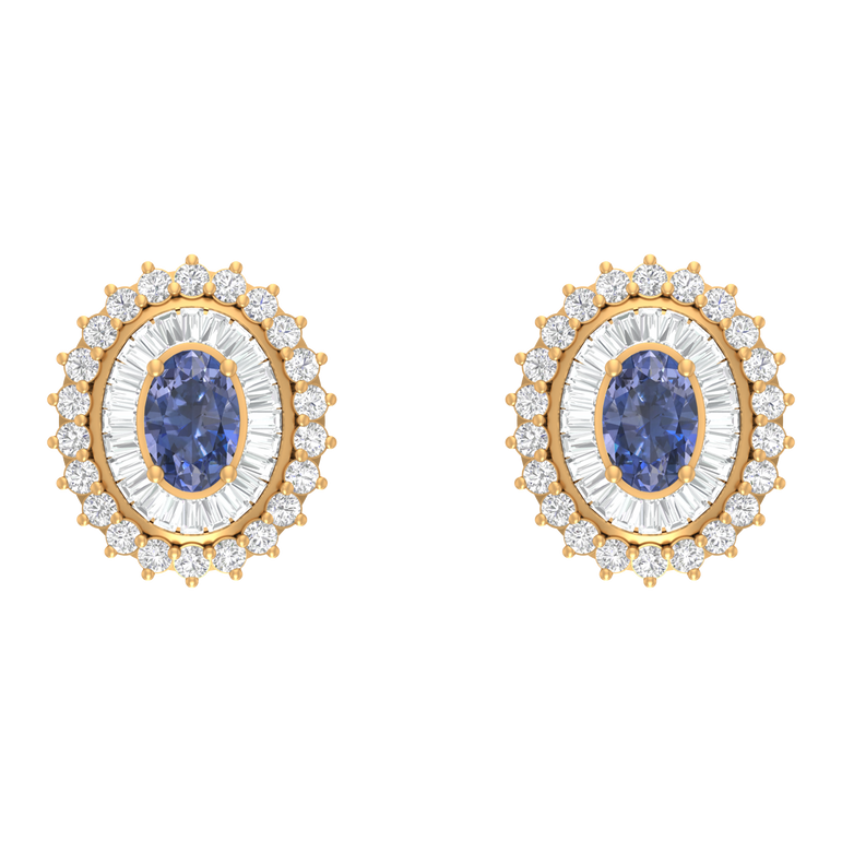 Tanzanite Studs | 92 Diamond pcs | 0.82ctw Natural Diamond | 14k Gold