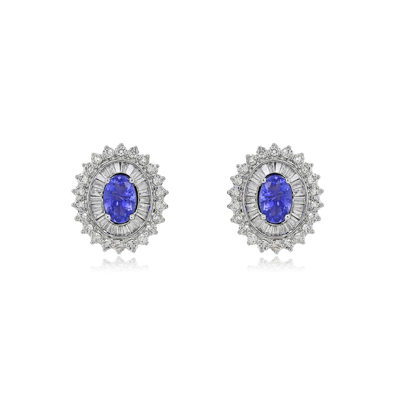 Tanzanite Studs | 92 Diamond pcs | 0.82ctw Natural Diamond | 14k Gold