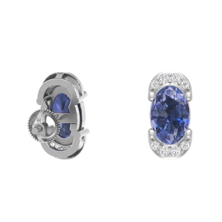 Tanzanite Studs | 16 Diamond pcs | 0.08ctw Natural Diamond | 14k Gold