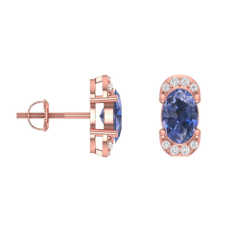 Tanzanite Studs | 16 Diamond pcs | 0.08ctw Natural Diamond | 14k Gold