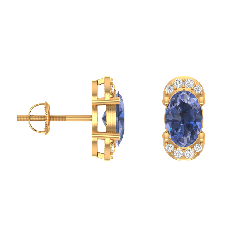 Tanzanite Studs | 16 Diamond pcs | 0.08ctw Natural Diamond | 14k Gold