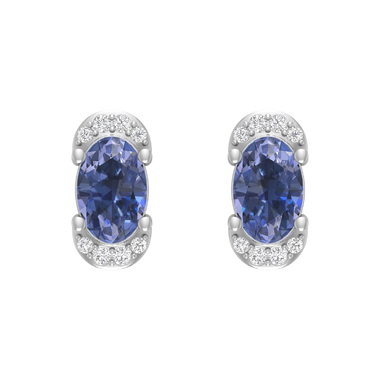 Tanzanite Studs | 16 Diamond pcs | 0.08ctw Natural Diamond | 14k Gold