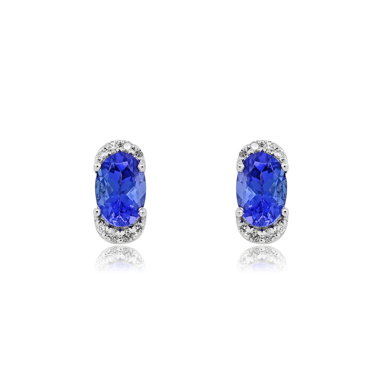 Tanzanite Studs | 16 Diamond pcs | 0.08ctw Natural Diamond | 14k Gold