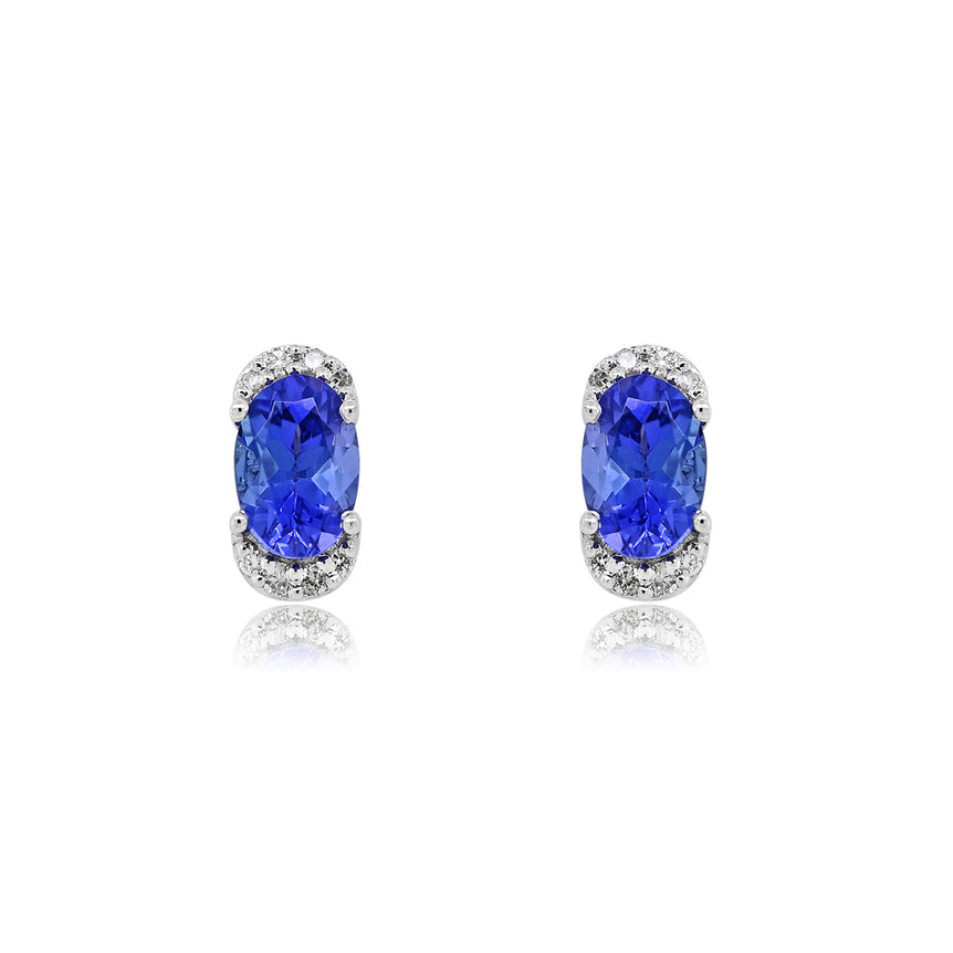 Tanzanite Studs | 16 Diamond pcs | 0.08ctw Natural Diamond | 14k Gold