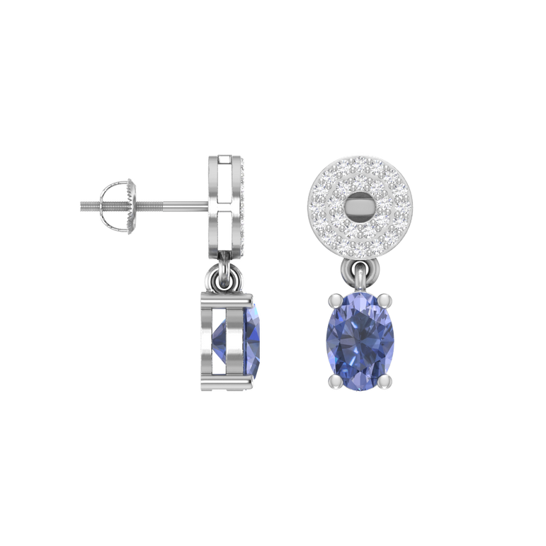 tanzanite Earrings | 50 Diamond pcs | 0.16ctw Natural Diamond | 14k Gold