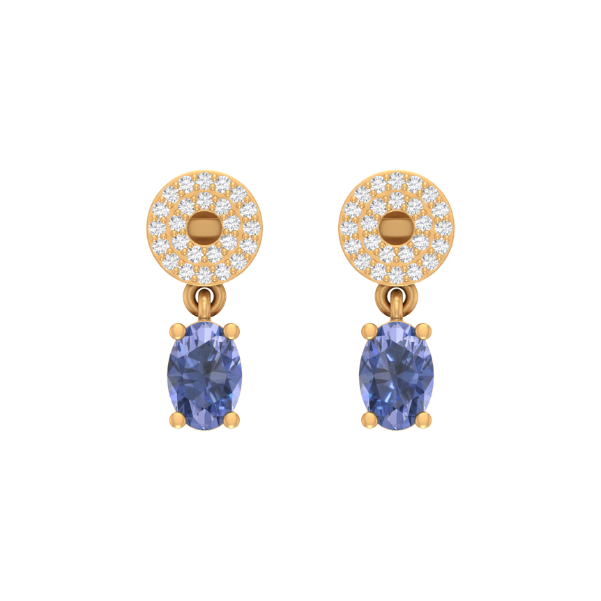 tanzanite Earrings | 50 Diamond pcs | 0.16ctw Natural Diamond | 14k Gold