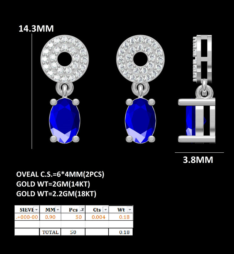 tanzanite Earrings | 50 Diamond pcs | 0.16ctw Natural Diamond | 14k Gold