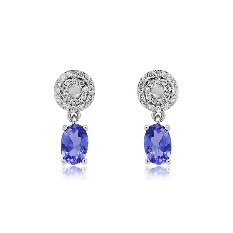 tanzanite Earrings | 50 Diamond pcs | 0.16ctw Natural Diamond | 14k Gold