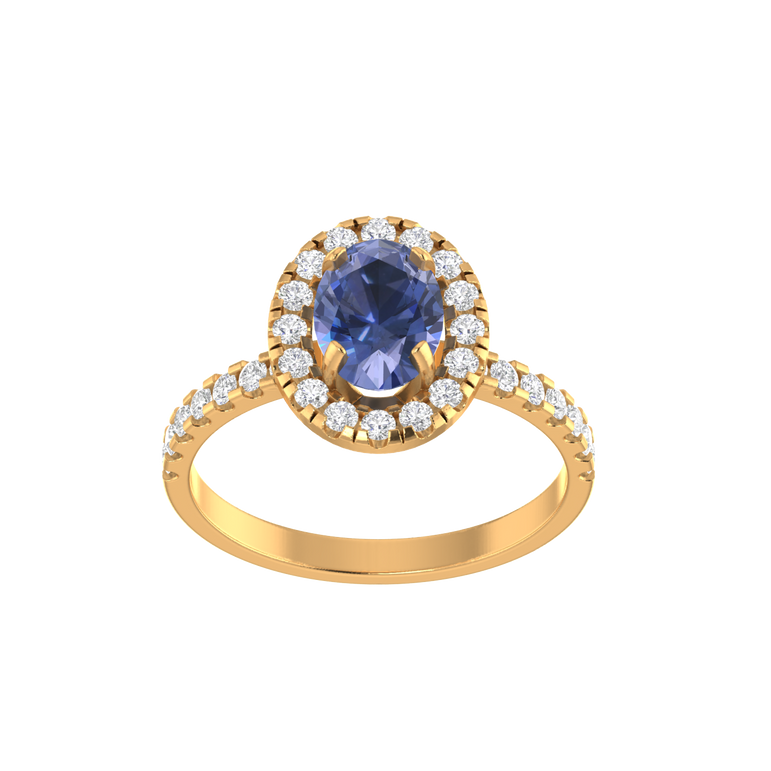 Tanzanite Engagement Ring | 30 Diamond pcs | 0.56ctw Natural Diamond | 14k Gold