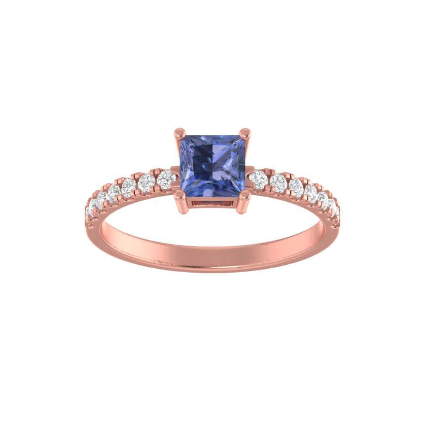 Tanzanite Engagement Ring | 14 Diamond pcs | 0.26ctw Natural Diamond | 14k Gold