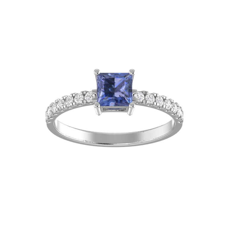 Tanzanite Engagement Ring | 14 Diamond pcs | 0.26ctw Natural Diamond | 14k Gold