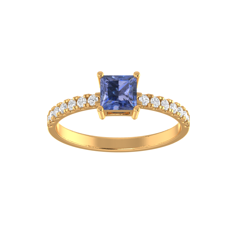 Tanzanite Engagement Ring | 14 Diamond pcs | 0.26ctw Natural Diamond | 14k Gold