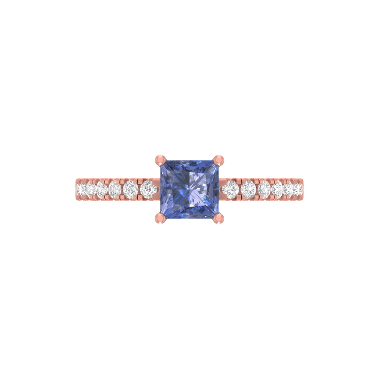 Tanzanite Engagement Ring | 14 Diamond pcs | 0.26ctw Natural Diamond | 14k Gold