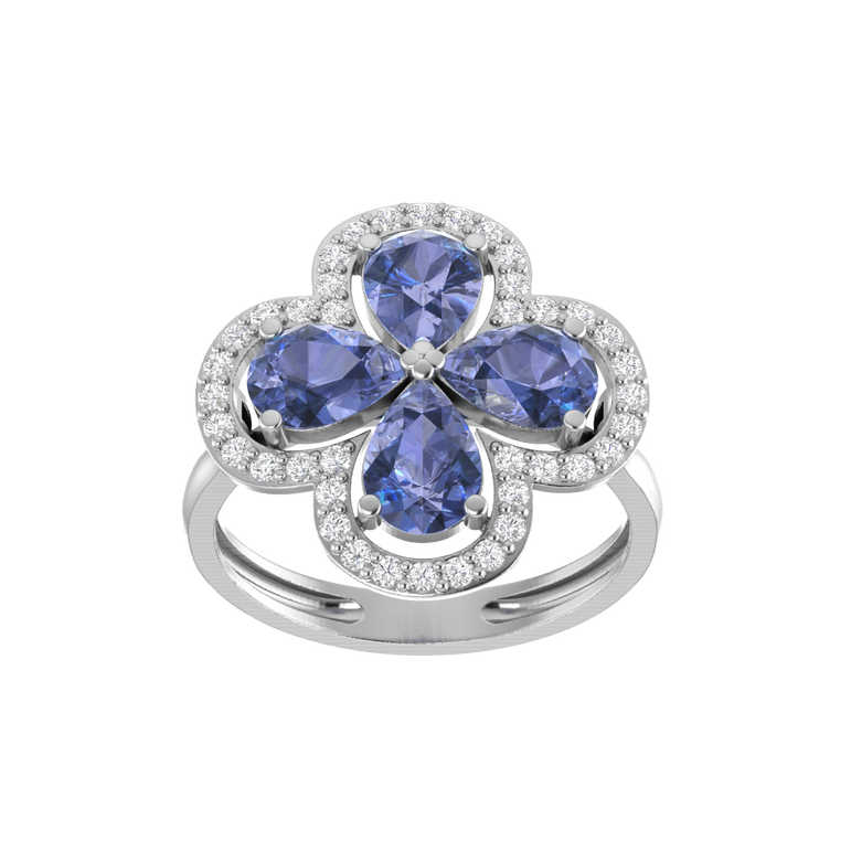 Tanzanite Ring | 40 Diamond pcs | 0.37ctw Natural Diamond | 14k Gold