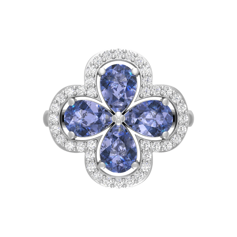 Tanzanite Ring | 40 Diamond pcs | 0.37ctw Natural Diamond | 14k Gold