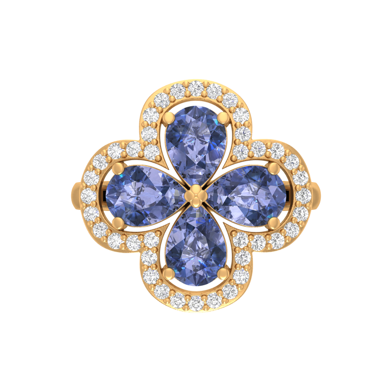 Tanzanite Ring | 40 Diamond pcs | 0.37ctw Natural Diamond | 14k Gold