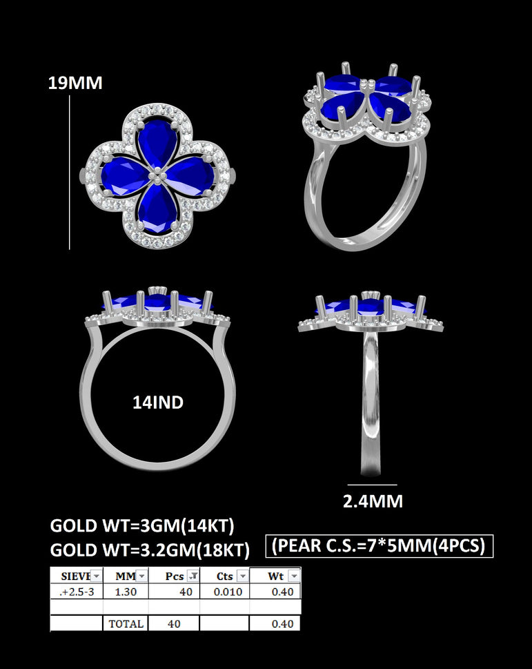 Tanzanite Ring | 40 Diamond pcs | 0.37ctw Natural Diamond | 14k Gold