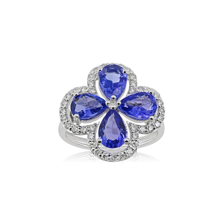 Tanzanite Ring | 40 Diamond pcs | 0.37ctw Natural Diamond | 14k Gold