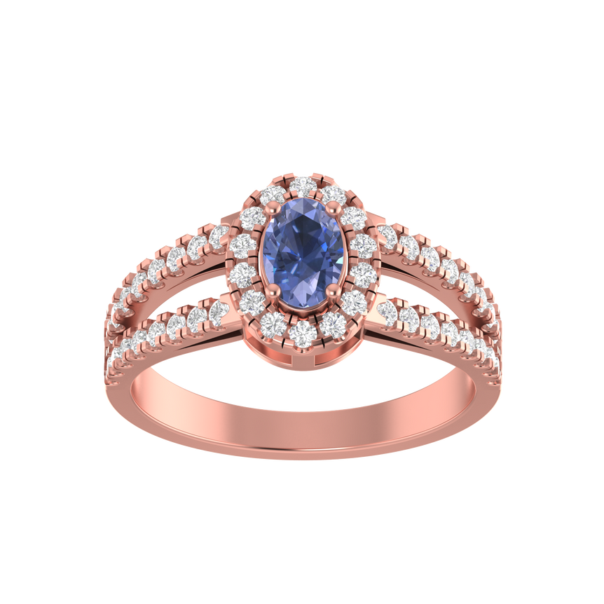 Tanzanite Ring | 46 Diamond pcs | 0.54ctw Natural Diamond | 14k Gold