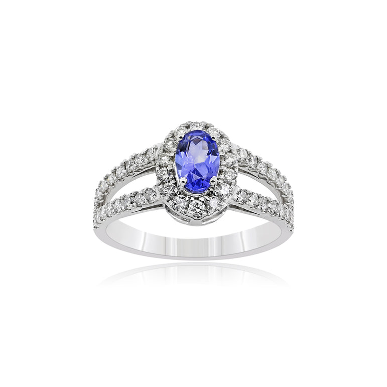 Tanzanite Ring | 46 Diamond pcs | 0.54ctw Natural Diamond | 14k Gold