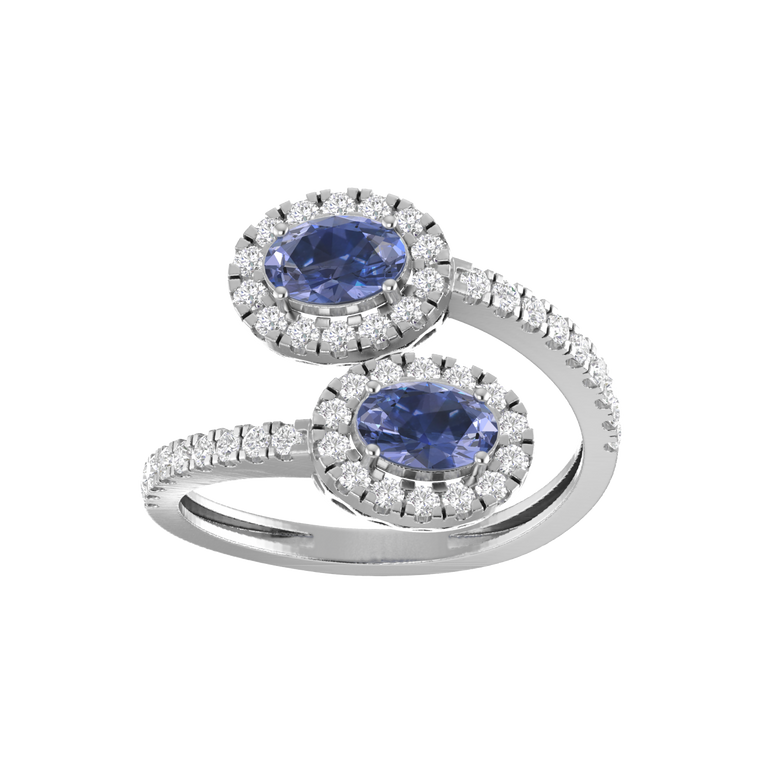 Tanzanite Asymmetrical Bypass Ring | 46 Diamond pcs | 0.54ctw Natural Diamond | 14k Gold