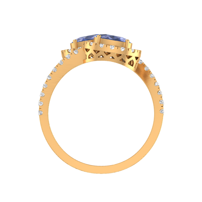 Tanzanite Asymmetrical Bypass Ring | 46 Diamond pcs | 0.54ctw Natural Diamond | 14k Gold