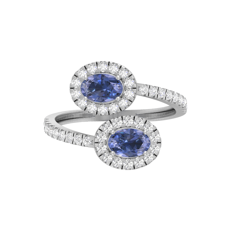 Tanzanite Asymmetrical Bypass Ring | 46 Diamond pcs | 0.54ctw Natural Diamond | 14k Gold