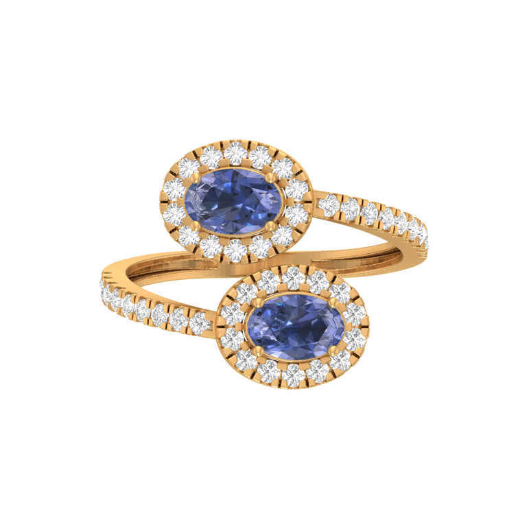 Tanzanite Asymmetrical Bypass Ring | 46 Diamond pcs | 0.54ctw Natural Diamond | 14k Gold