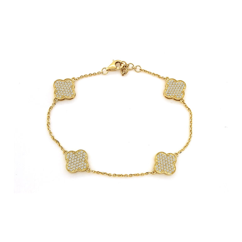 Clover Bracelet | 160 Diamond Pcs | 1.23ctw Natural Diamond | 14k Yellow Gold