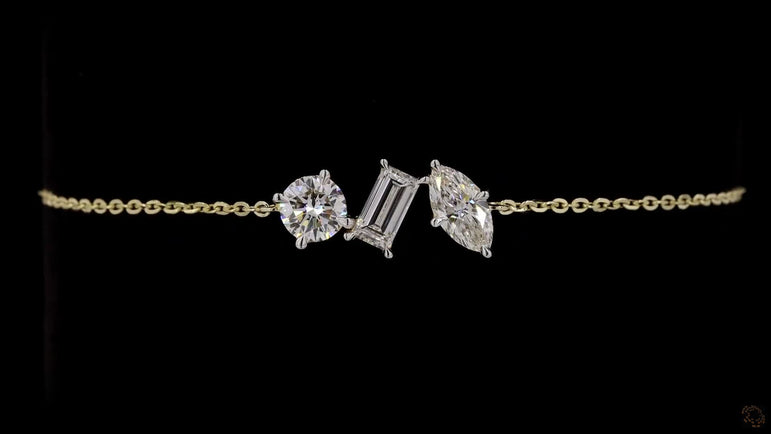 Round-Emerald-Marquise Diamond Toi et Moi Bracelet