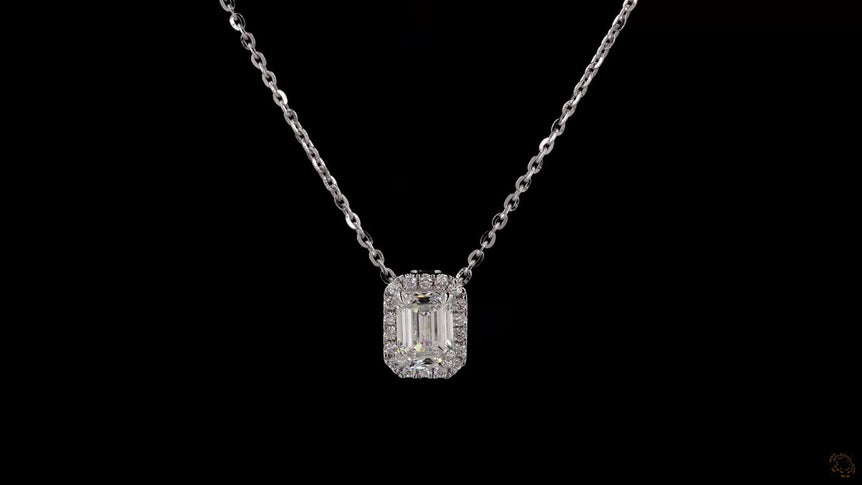 Emerald Halo-Style Lab Grown Diamond Necklace