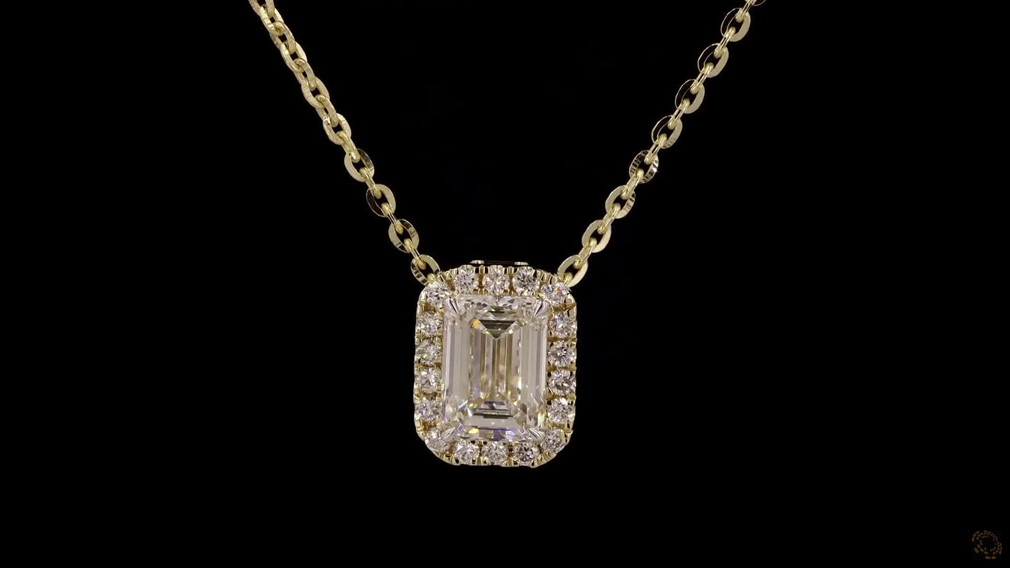 emerald halo-style lab grown certified diamond necklace
