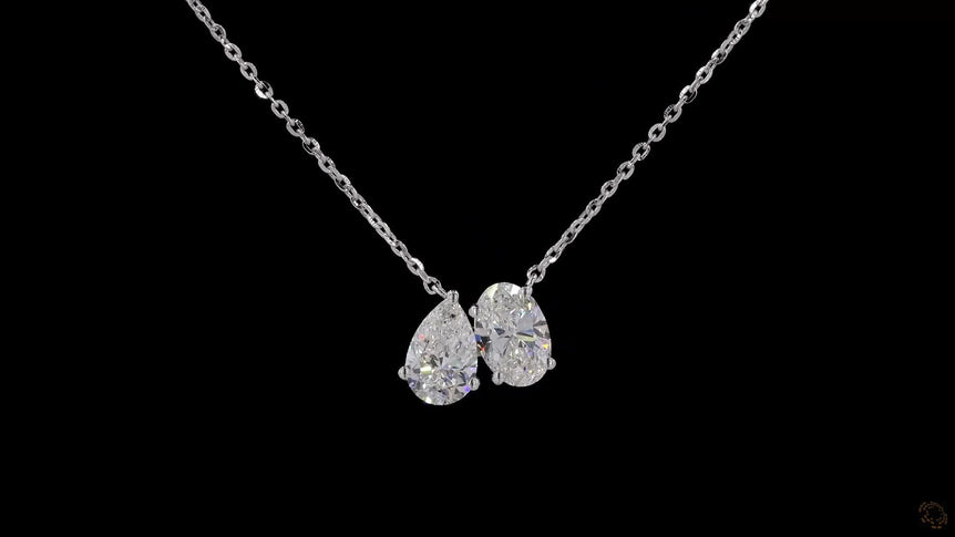 Pear-Oval Cut Diamond Toi et Moi Pendant with Chain