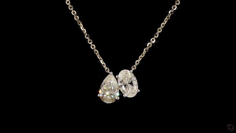 Pear-Oval Cut Diamond Toi et Moi Pendant with Chain