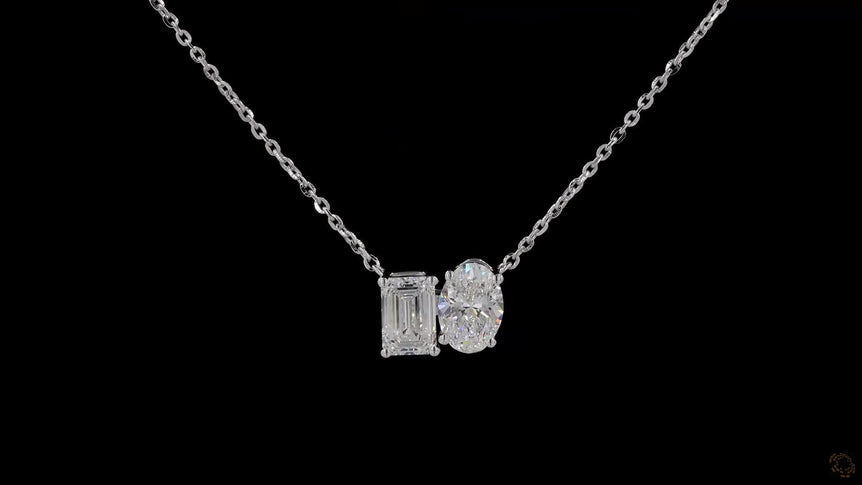 Emeraid-Oval Cut Lab Grown Diamond Toi et Moi Pendent With Chain