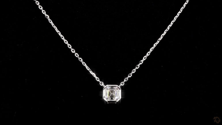 Asscher Lab Grown Diamond Set Solitaire Pendant with Chain