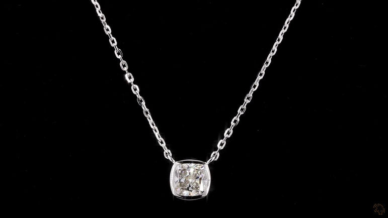 Cushion Shape Lab Grown Diamond Set Solitaire Pendant with Chain