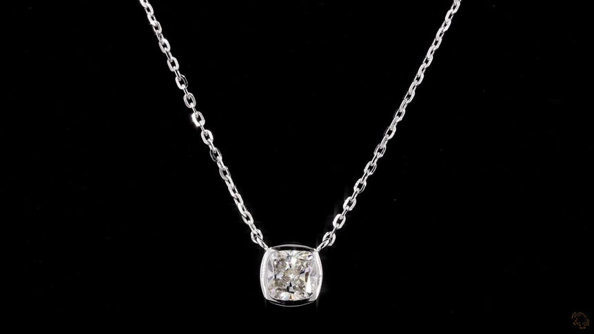 Cushion Shape Lab Grown Diamond Set Solitaire Pendant with Chain