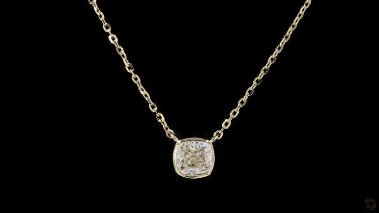 Cushion Shape Lab Grown Diamond Set Solitaire Pendant with Chain