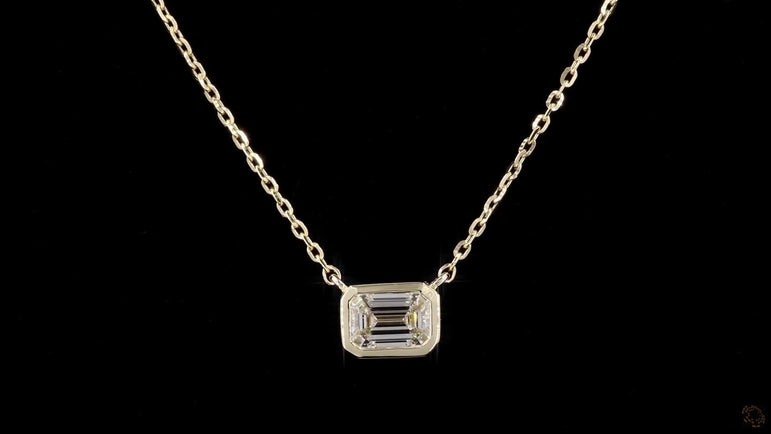 Emerald Lab Grown Diamond Set Solitaire Pendant with Chain