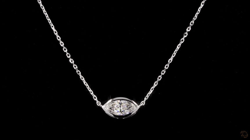 Marquise Diamond Set Solitaire Pendant with Chain