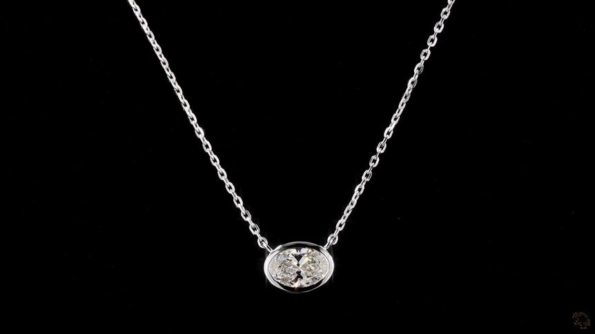 Oval Diamond Set Solitaire Pendant with Chain