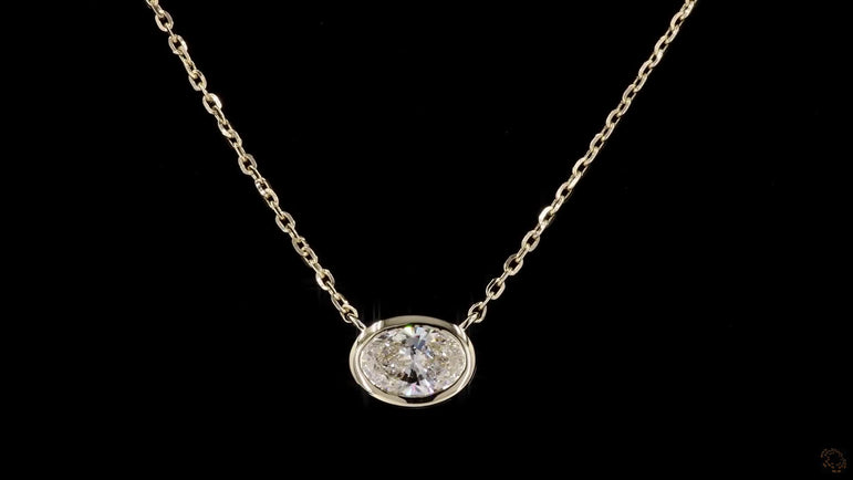 Oval Diamond Set Solitaire Pendant with Chain