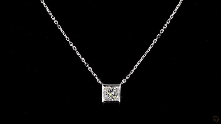 Princess Diamond Set Solitaire Pendant with Chain