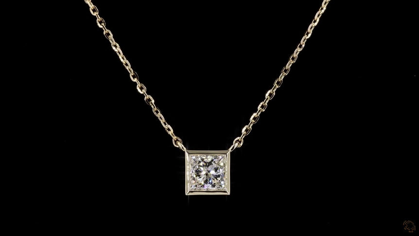 Princess Diamond Set Solitaire Pendant with Chain