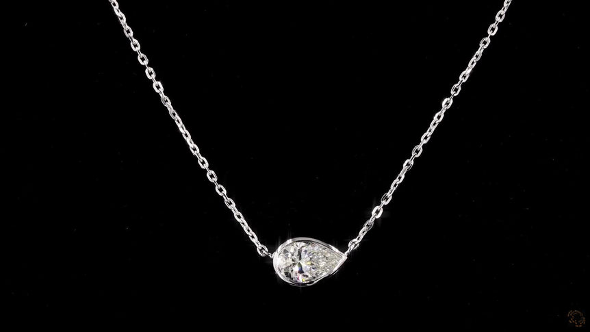 Pear Diamond Set Solitaire Pendant with Chain