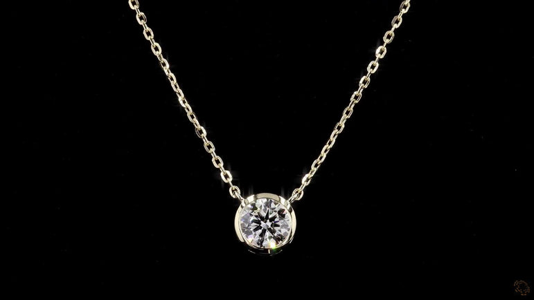 Round Diamond Bezel Set Solitaire Pendant With Chain