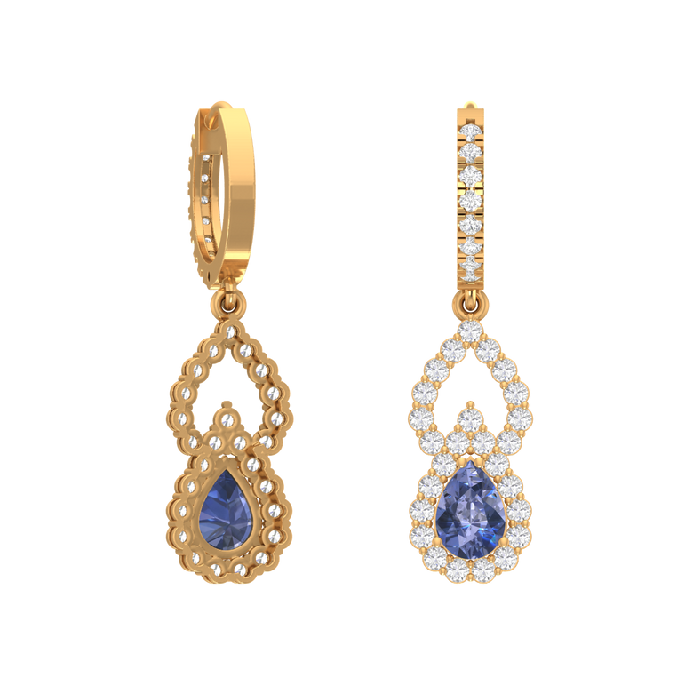 Tanzanite Hoops | 68 Diamond pcs | 1.1ctw Natural Diamond | 14k Gold