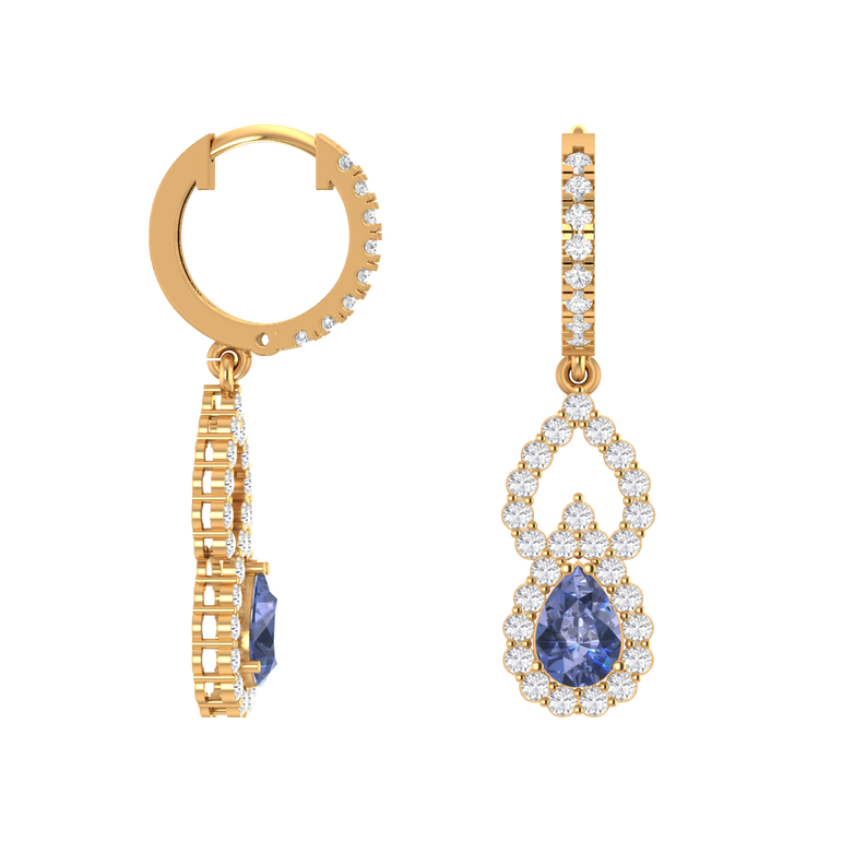 Tanzanite Hoops | 68 Diamond pcs | 1.1ctw Natural Diamond | 14k Gold