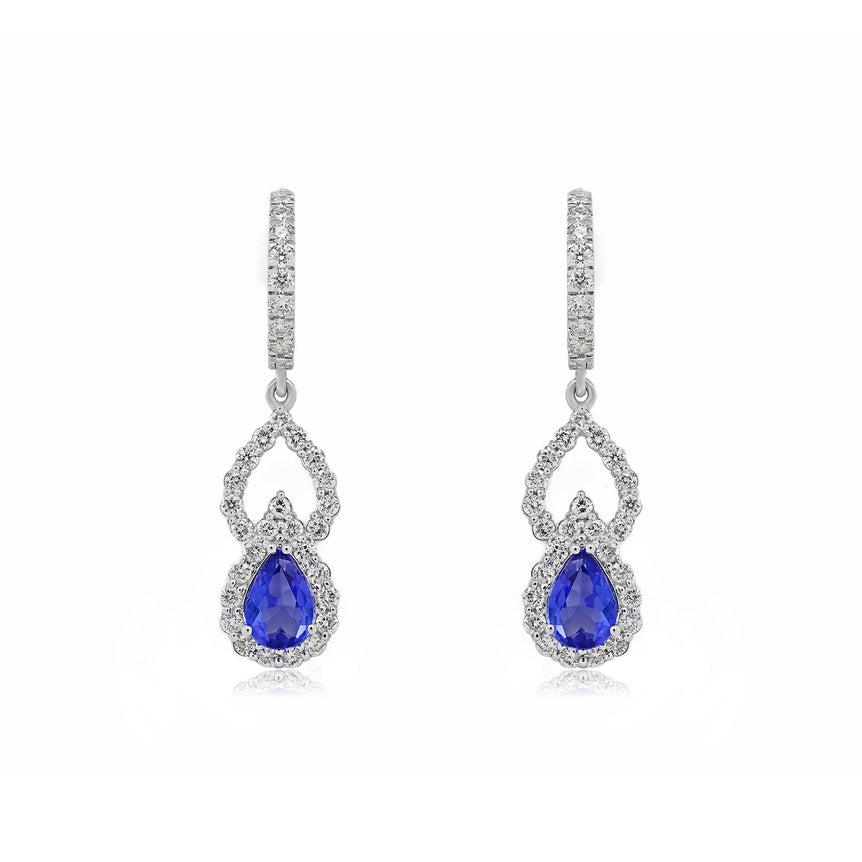 Tanzanite Hoops | 68 Diamond pcs | 1.1ctw Natural Diamond | 14k Gold